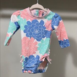 Ruffle Butts Floral Rashguard - Pink, Blue, Green